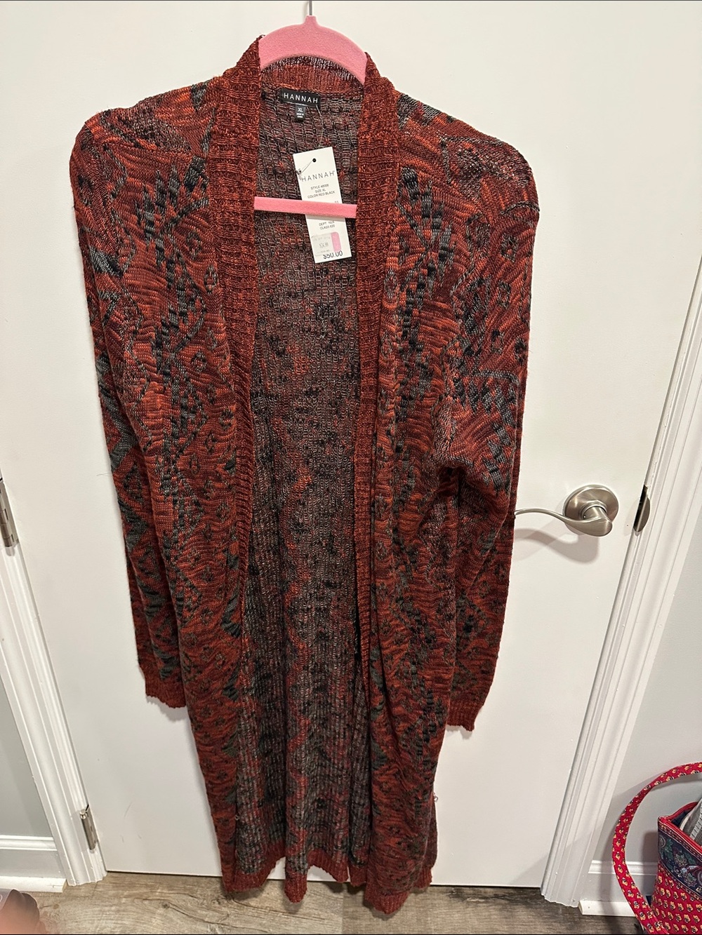Hannah Long Open-Front Knit Cardigan - Rust & Black